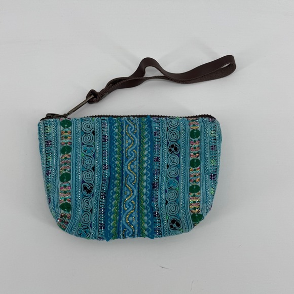 JADEtribe Handbags - JADEtribe Embroidered Tribal Wristlet Clutch Turquoise Blue Gold Thailand Boho